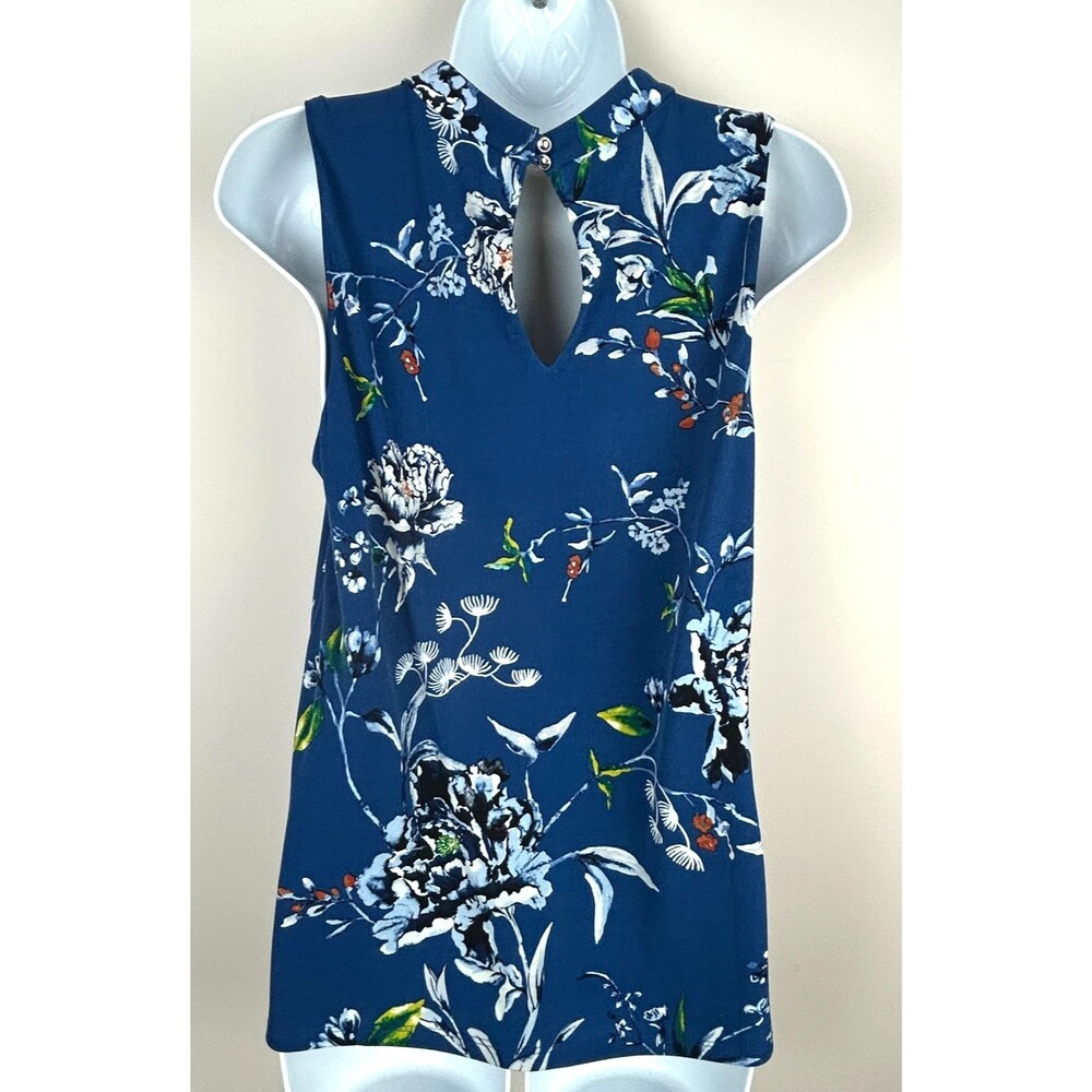 White House Black Market Blue WHBM Floral Sleeveless Top Size S - Picture 8 of 16